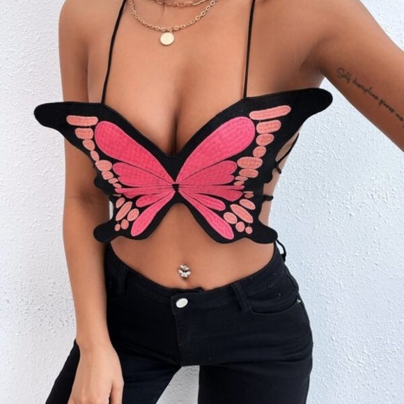 Tops - BUTTERFLY EMBROIDERED CAMI TOP